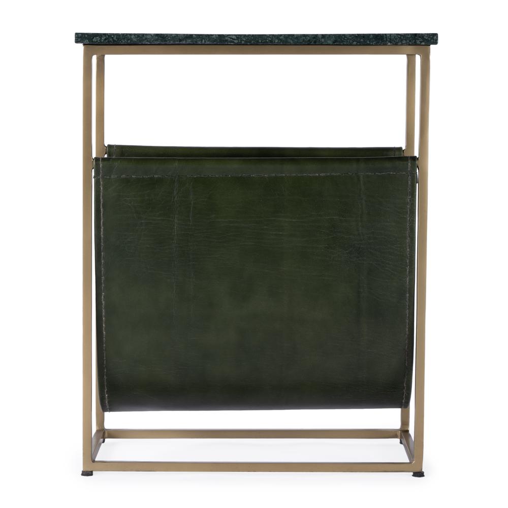 Edie Marble & Leather Magazine Side Table, Green. Picture 3