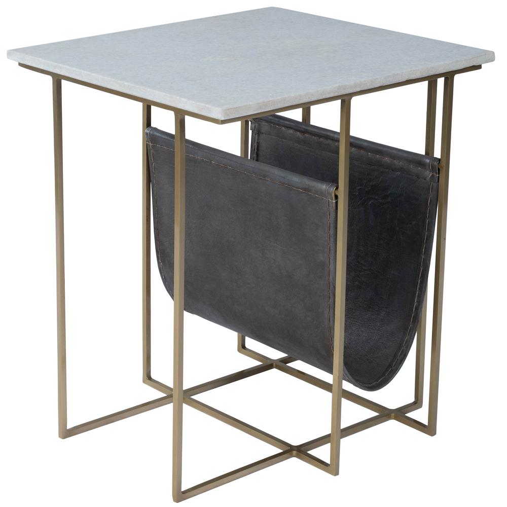 Stephanik Marble & Leather Magazine Side Table, Off-White. Picture 1