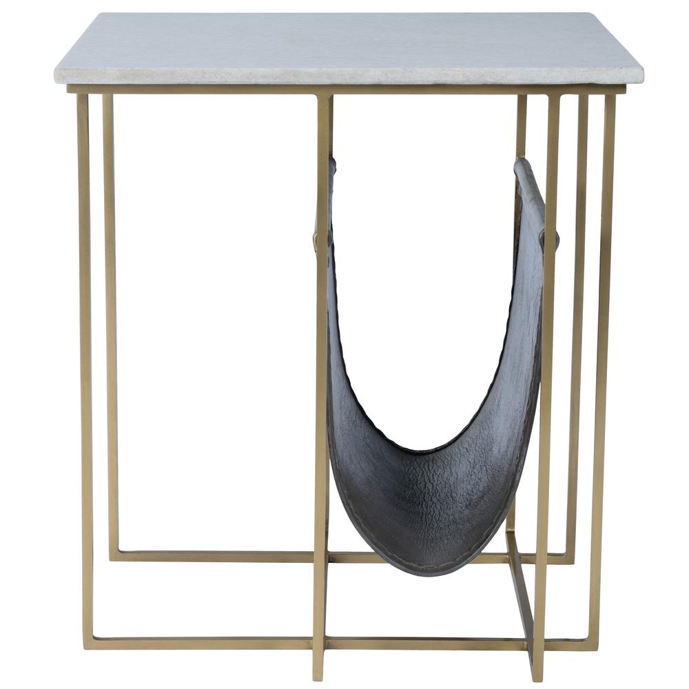 Stephanik Marble & Leather Magazine Side Table, Off-White. Picture 2