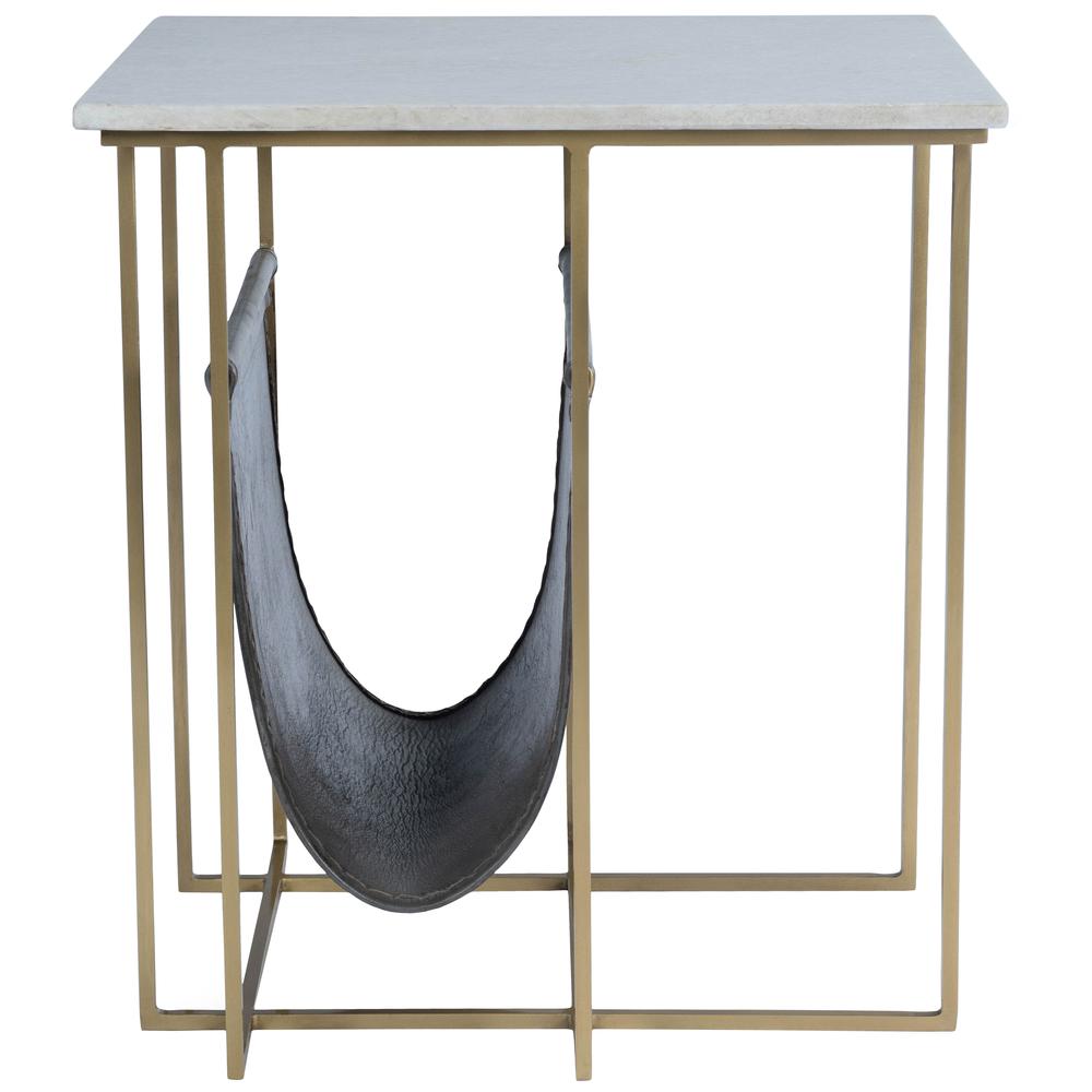 Stephanik Marble & Leather Magazine Side Table, Off-White. Picture 4