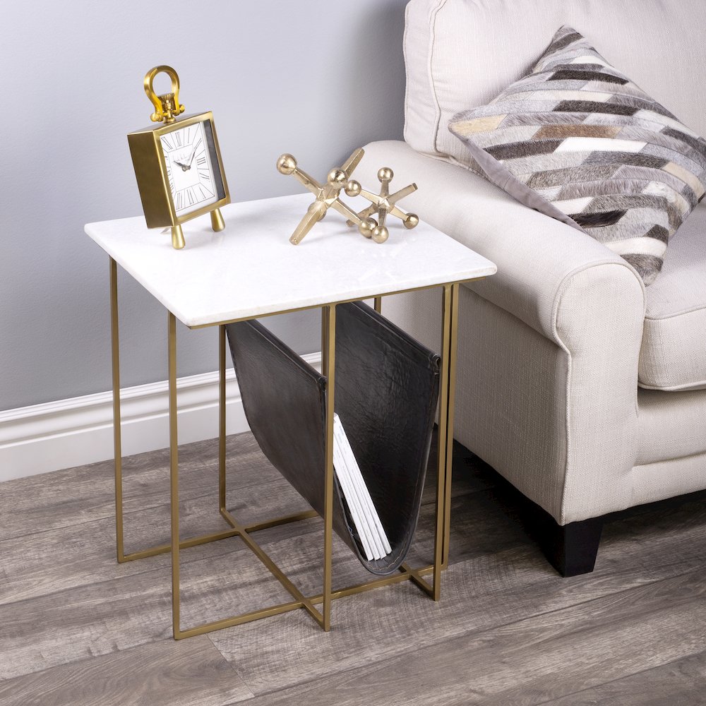 Stephanik Marble & Leather Magazine Side Table, Off-White. Picture 10
