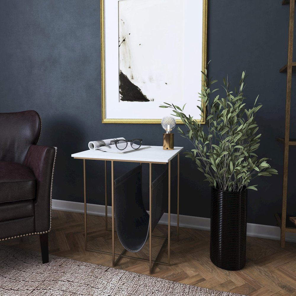 Stephanik Marble & Leather Magazine Side Table, Off-White. Picture 9