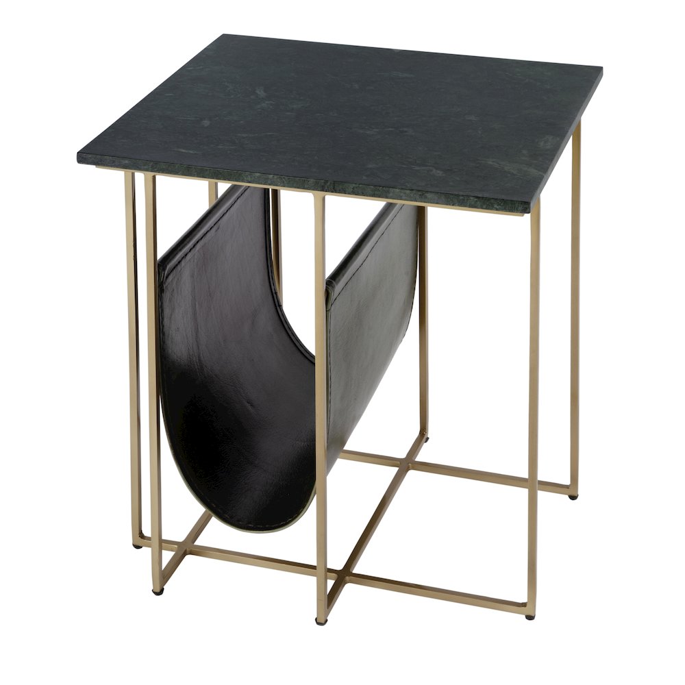 Stephanik 20.25 in. W Rectangular Marble & Leather Magazine Side Table, Green. Picture 1