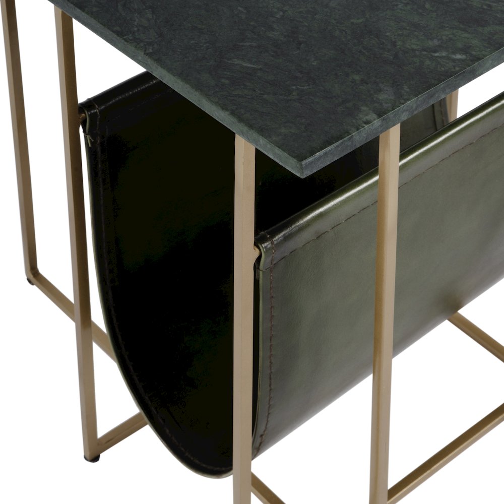 Stephanik 20.25 in. W Rectangular Marble & Leather Magazine Side Table, Green. Picture 5