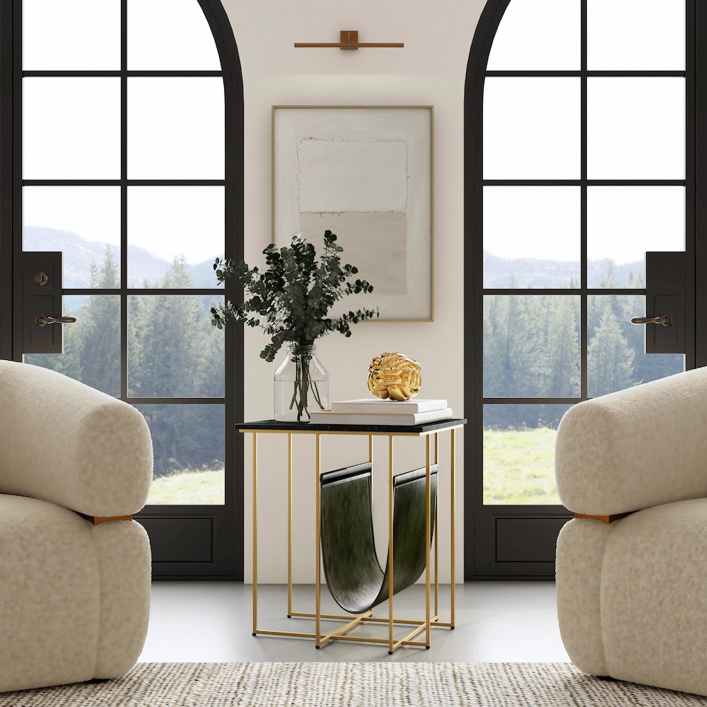 Stephanik 20.25 in. W Rectangular Marble & Leather Magazine Side Table, Green. Picture 2