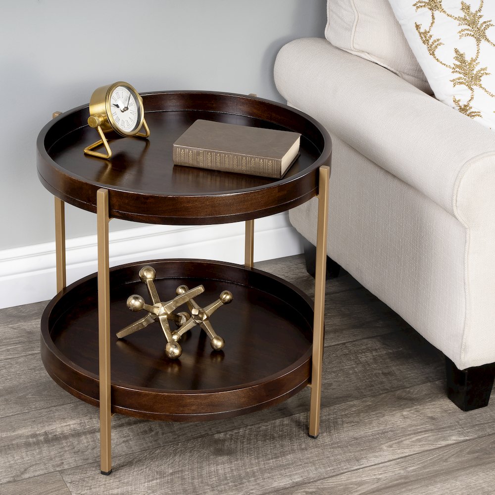 Damirra 23 in. W Round Wood & Metal 2 Tier Side Table. Picture 8