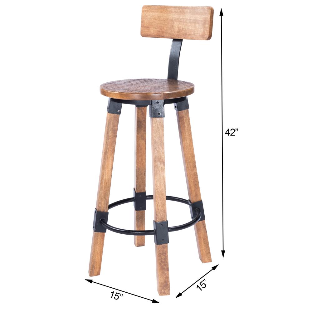 Mountain Lodge Wood & Metal 30" Bar Stool, Natural Wood. Picture 10