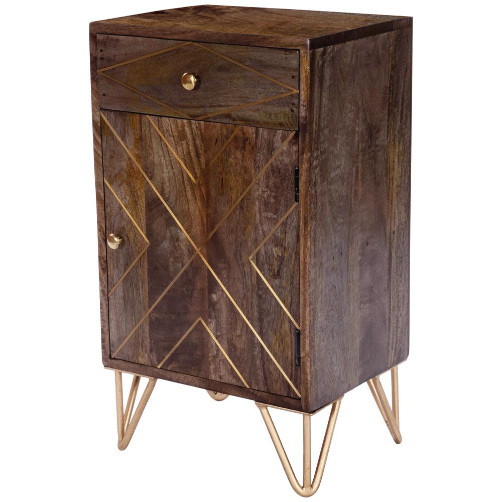Alda Wood & Brass Metal Inlay Cabinet, Medium Brown. Picture 1