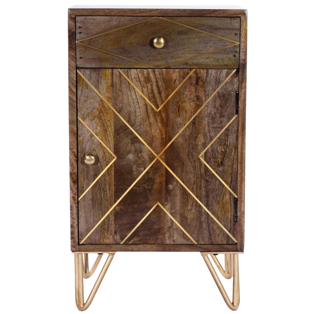 Alda Wood & Brass Metal Inlay Cabinet, Medium Brown. Picture 3