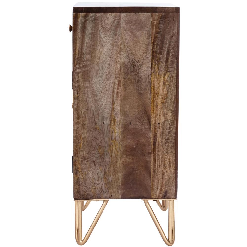 Alda Wood & Brass Metal Inlay Cabinet, Medium Brown. Picture 4