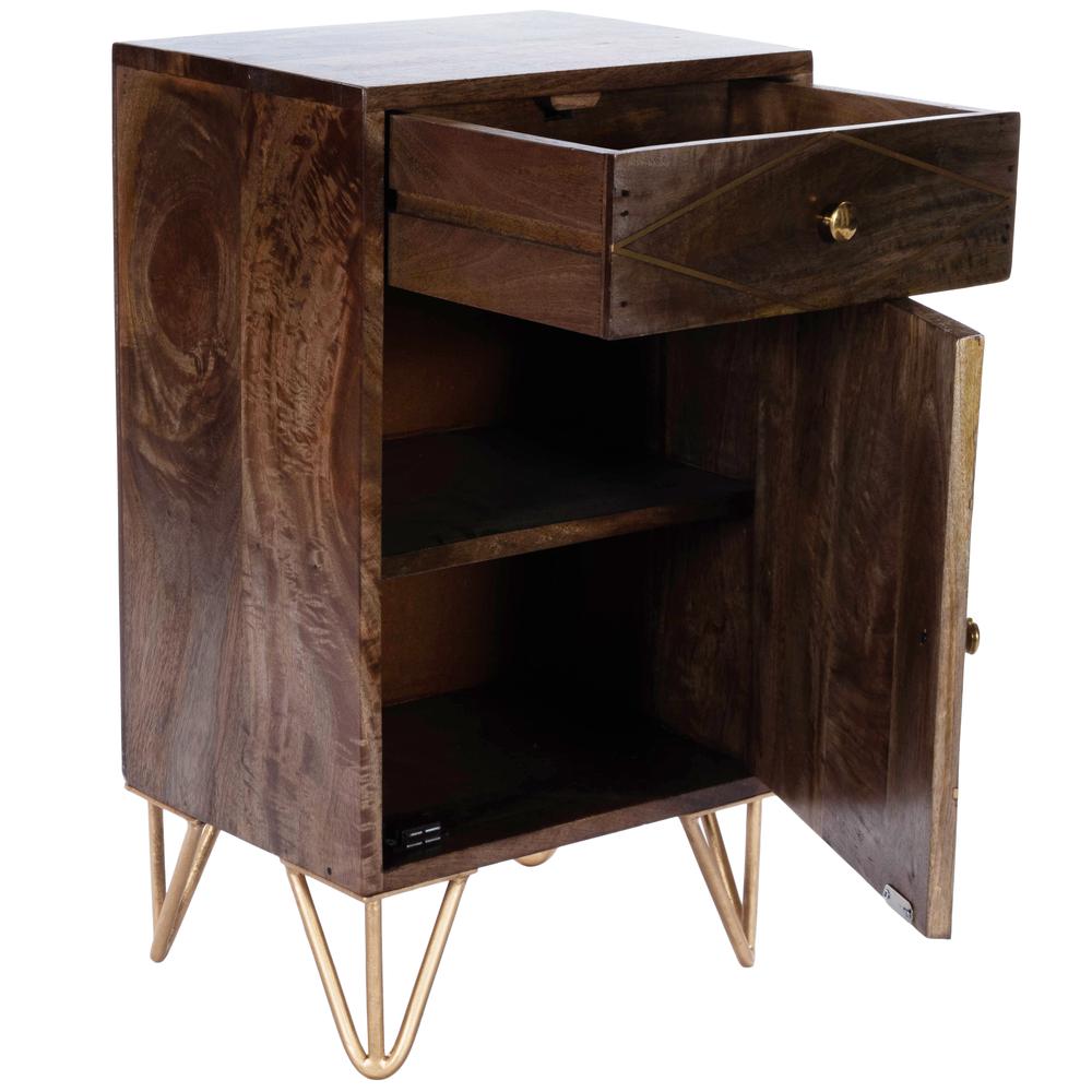 Alda Wood & Brass Metal Inlay Cabinet, Medium Brown. Picture 8