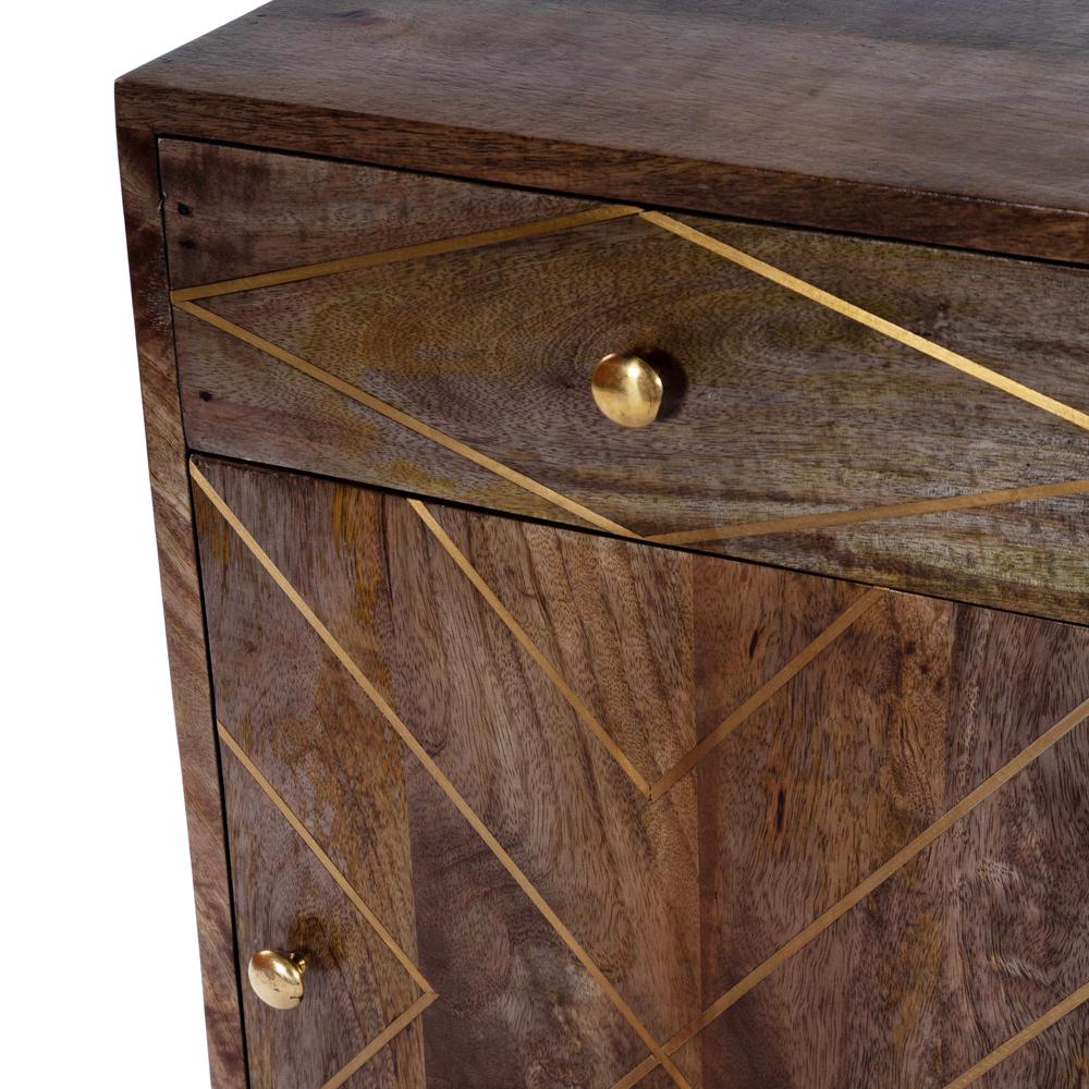 Alda Wood & Brass Metal Inlay Cabinet, Medium Brown. Picture 9