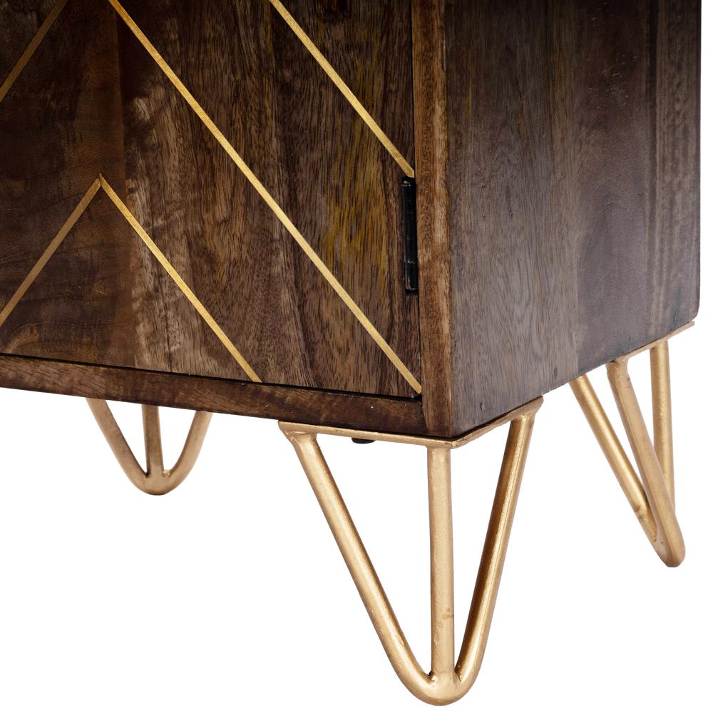 Alda Wood & Brass Metal Inlay Cabinet, Medium Brown. Picture 10