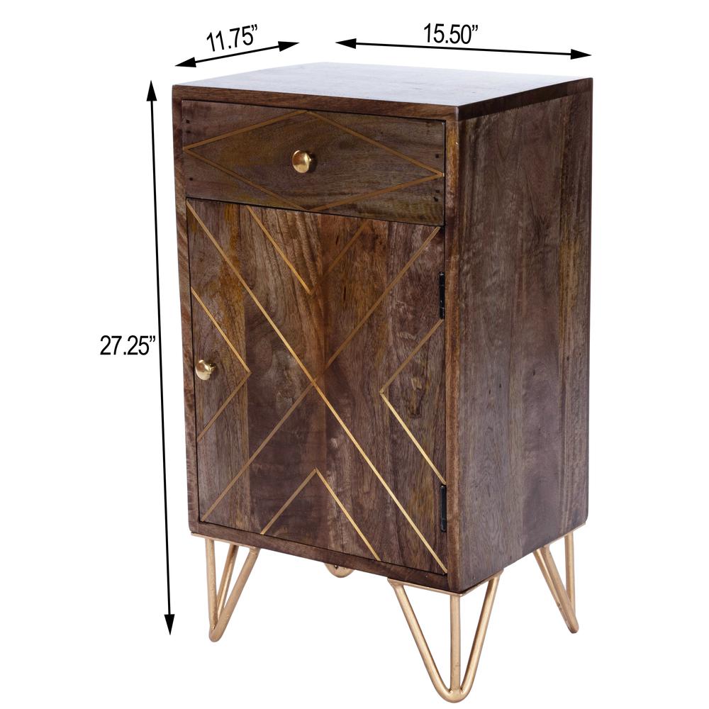 Alda Wood & Brass Metal Inlay Cabinet, Medium Brown. Picture 12