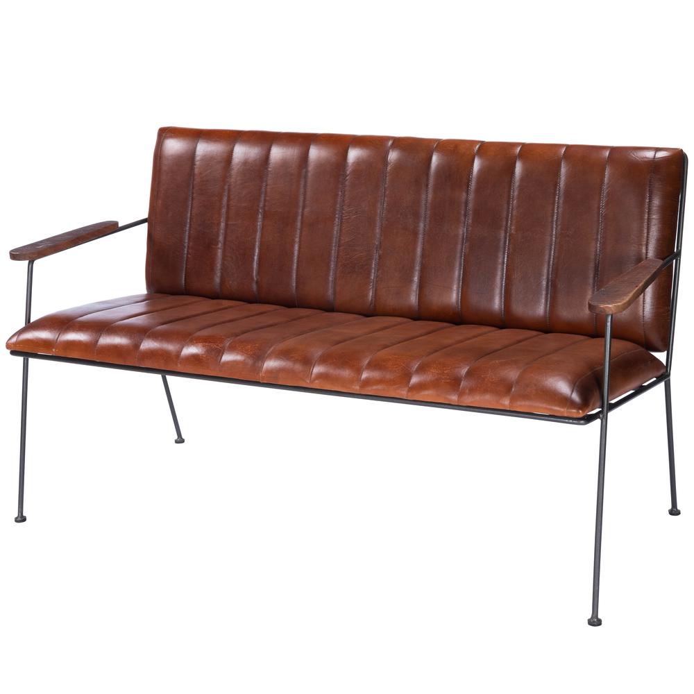 Phoenix Leather & Metal 53"W Bench, Medium Brown. Picture 1