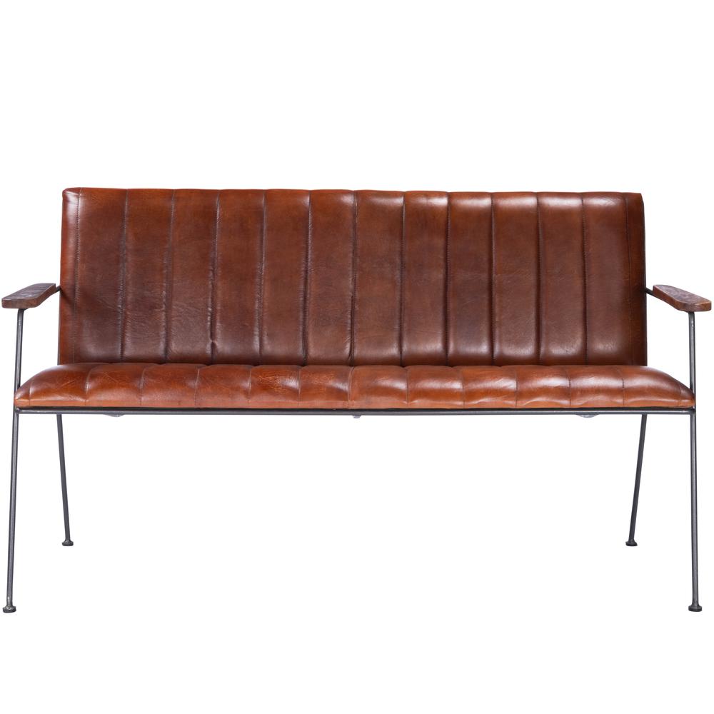 Phoenix Leather & Metal 53"W Bench, Medium Brown. Picture 2