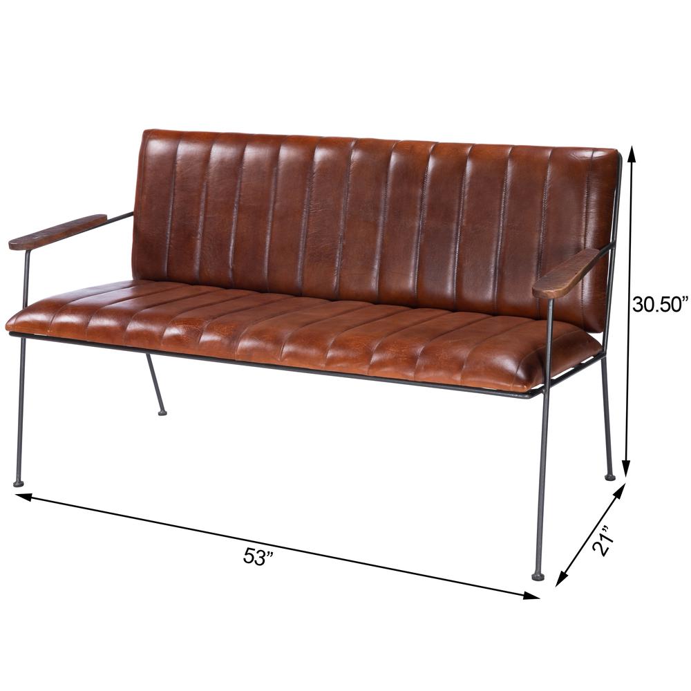 Phoenix Leather & Metal 53"W Bench, Medium Brown. Picture 10