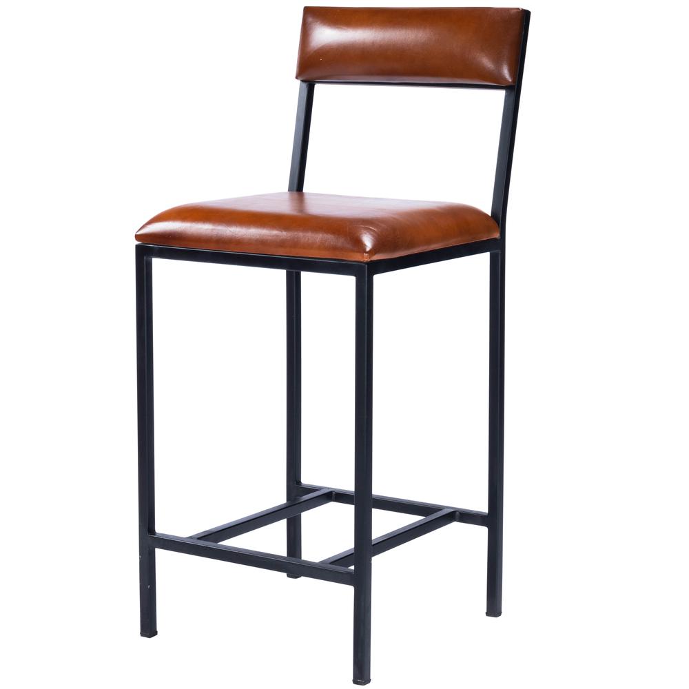 Lazarus Leather & Metal 27" Counter Stool, Medium Brown. Picture 1