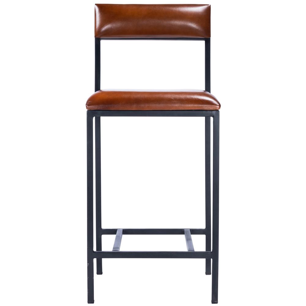 Lazarus Leather & Metal 27" Counter Stool, Medium Brown. Picture 2