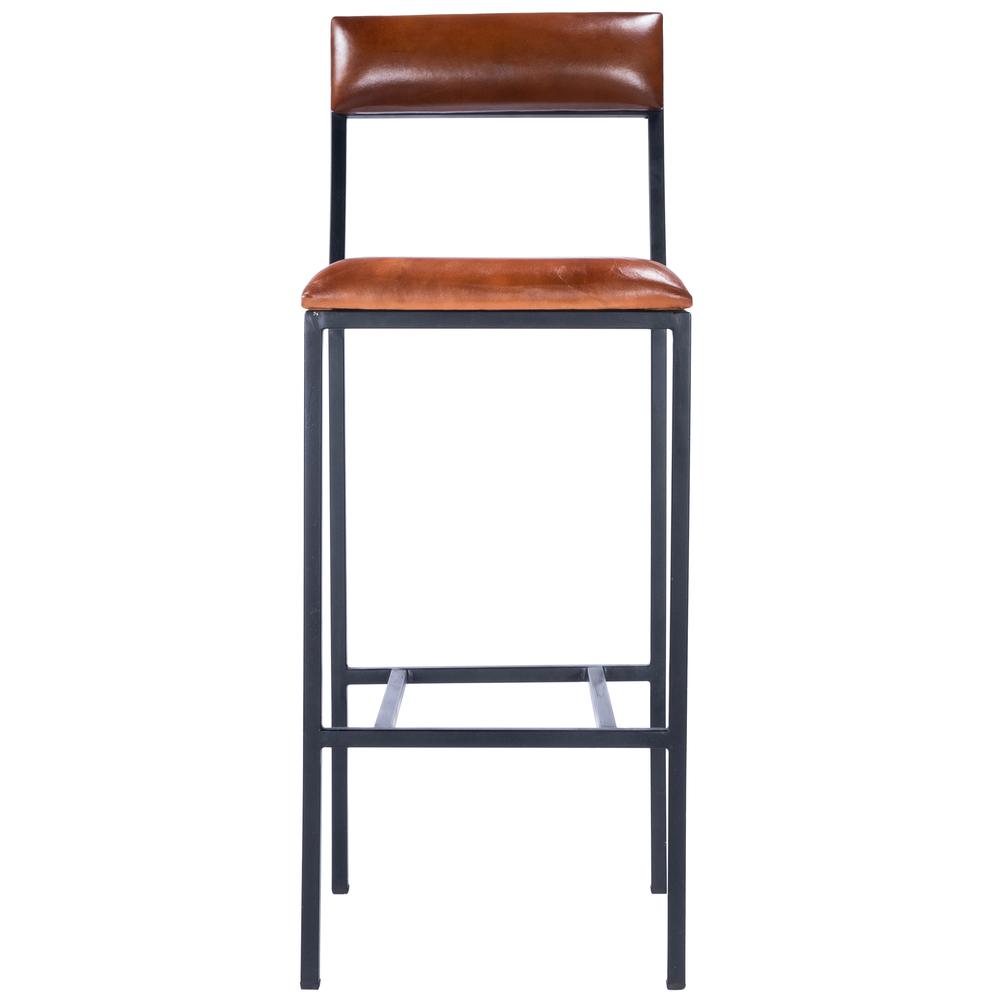 Lazarus Leather & Metal 31.5" Bar Stool, Medium Brown. Picture 2