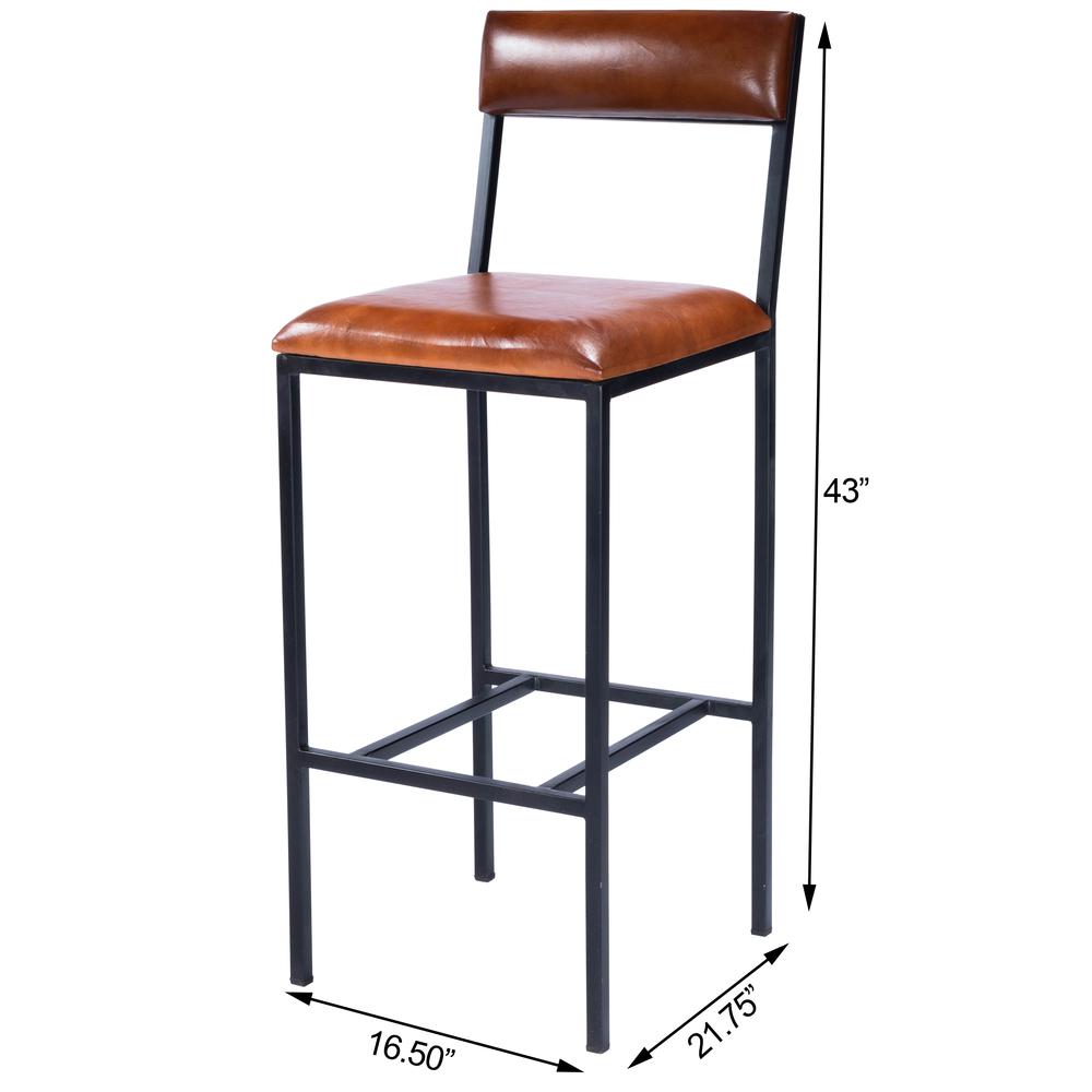 Lazarus Leather & Metal 31.5" Bar Stool, Medium Brown. Picture 10