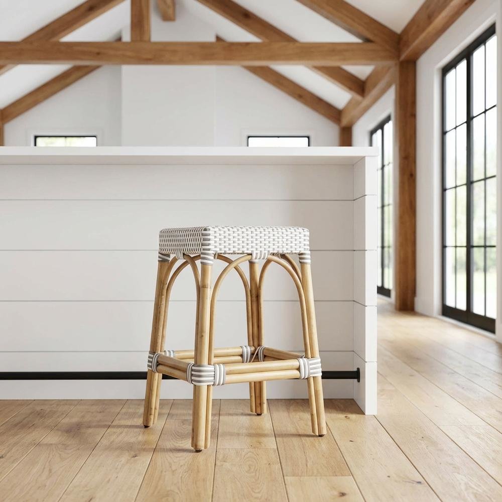 Rattan Counter Stool with Footrest, Coastal Bar Stool for Kitchen Dining Room. Picture 2