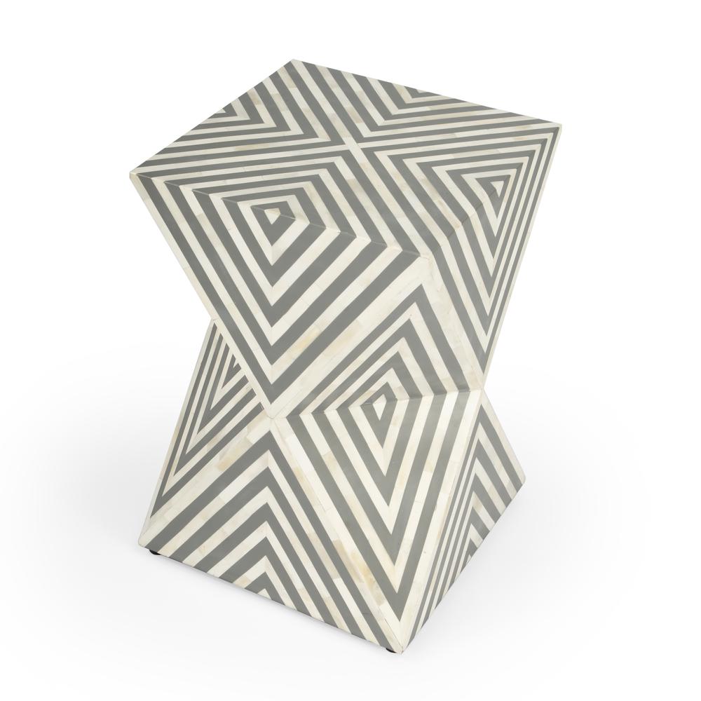 Anais and Grey Bone Inlay Side Table, Gray and White. Picture 1