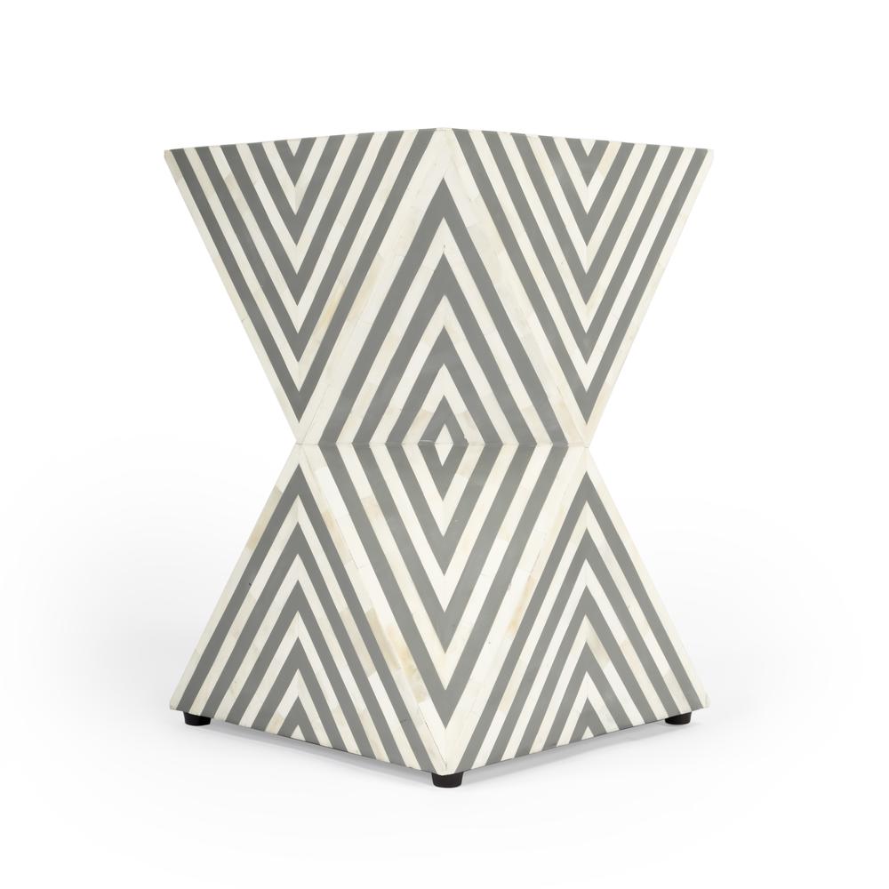 Anais and Grey Bone Inlay Side Table, Gray and White. Picture 6