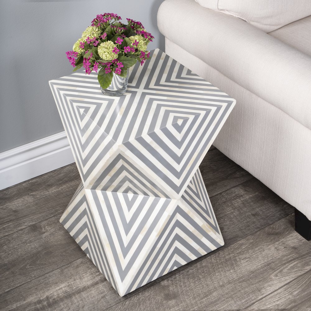 Anais and Grey Bone Inlay Side Table, Gray and White. Picture 10