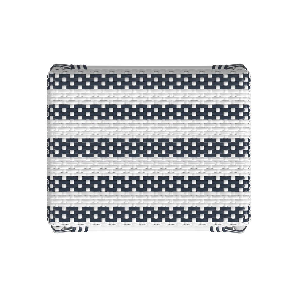 Robias Rectangular Rattan 24.5" Counter Stool, White and Navy Stripe. Picture 3