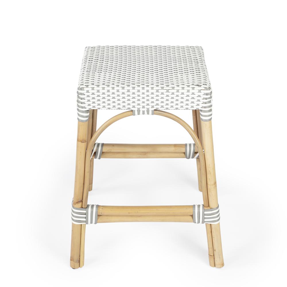 Robias Rectangular Rattan 24.5" Counter Stool, Gray and White Dot. Picture 2