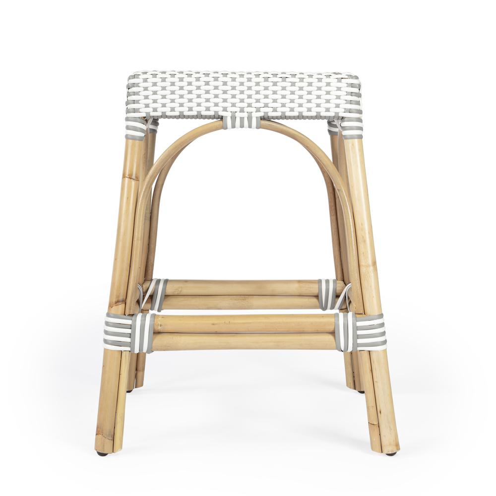 Robias Rectangular Rattan 24.5" Counter Stool, Gray and White Dot. Picture 3