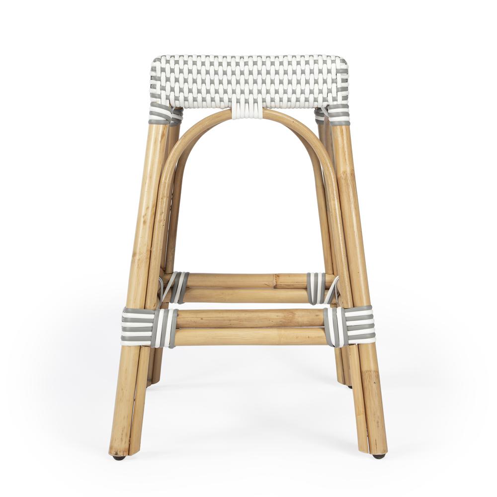 Robias Rectangular Rattan 24.5" Counter Stool, Gray and White Dot. Picture 4