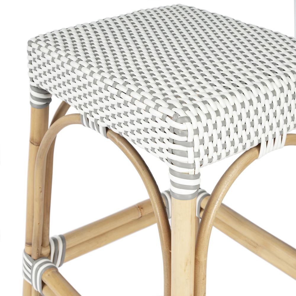 Robias Rectangular Rattan 24.5" Counter Stool, Gray and White Dot. Picture 5