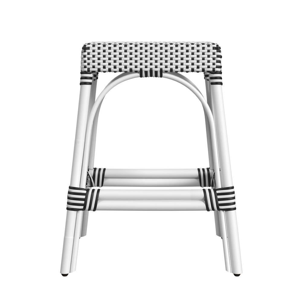 Robias Rectangular Rattan 24.5" Counter Stool, White and Black Dot. Picture 2