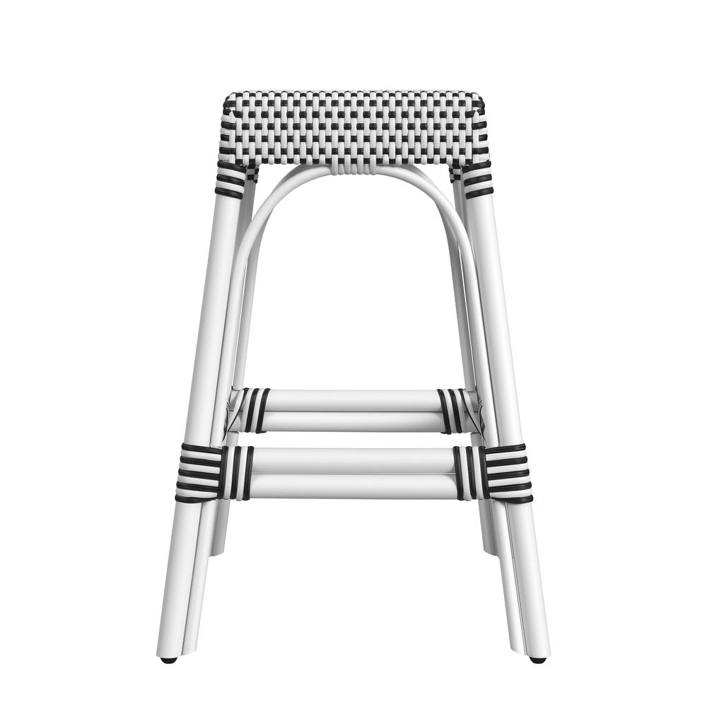 Robias Rectangular Rattan 24.5" Counter Stool, White and Black Dot. Picture 3
