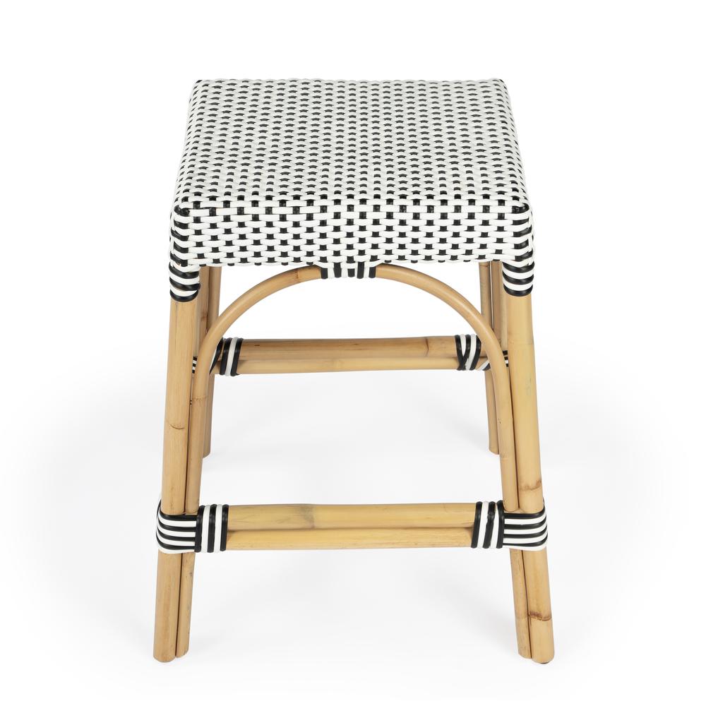Robias Rectangular Rattan 24.5" Counter Stool, White and Black Dot. Picture 2