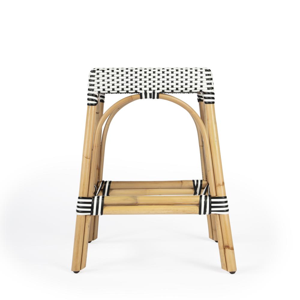 Robias Rectangular Rattan 24.5" Counter Stool, White and Black Dot. Picture 3