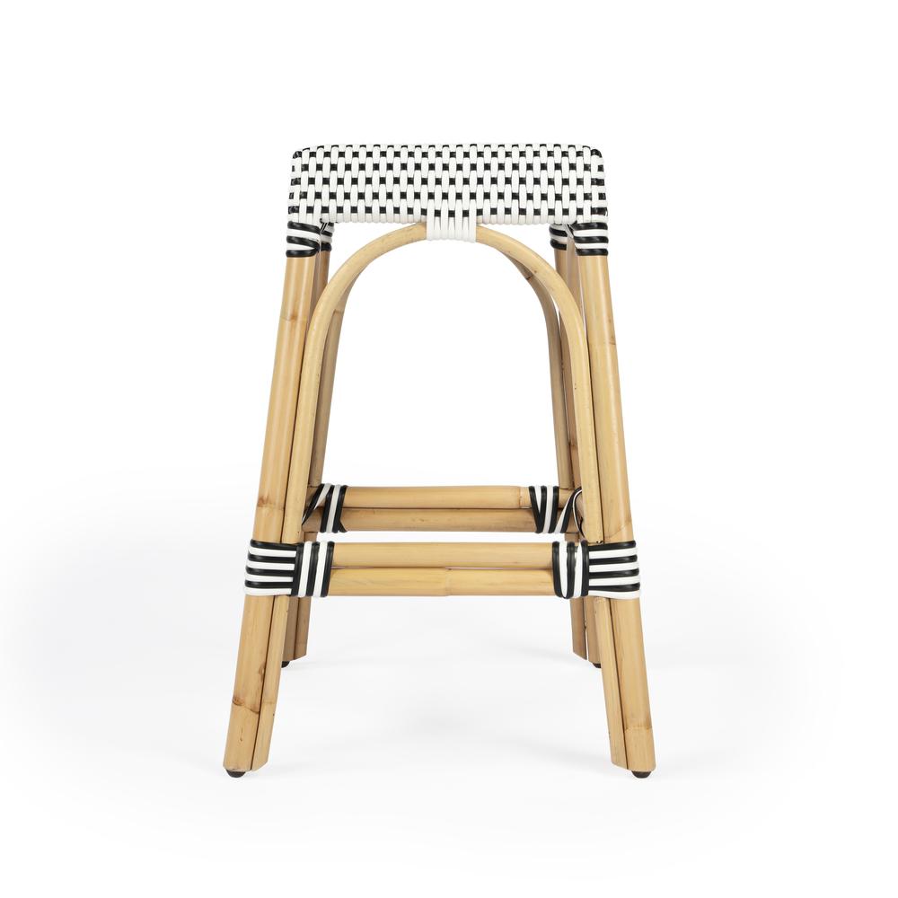 Robias Rectangular Rattan 24.5" Counter Stool, White and Black Dot. Picture 4
