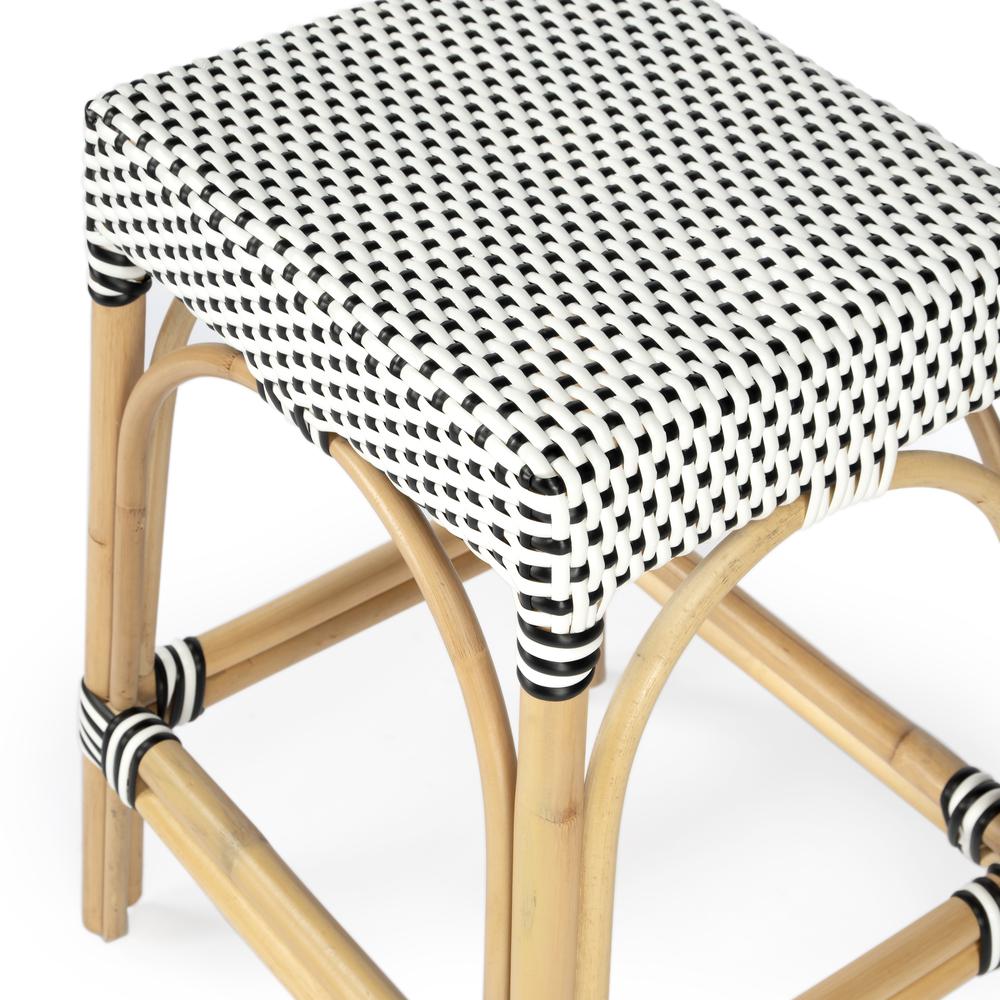 Robias Rectangular Rattan 24.5" Counter Stool, White and Black Dot. Picture 6