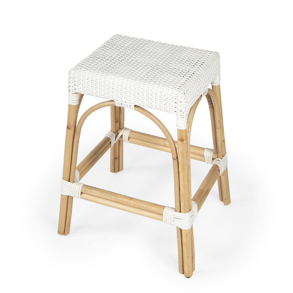 Robias Rectangular Rattan 24.5" Counter Stool, Glossy White. Picture 1