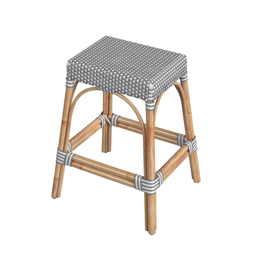 Robias Rectangular Rattan 24.5" Counter Stool, White and Gray Dot. Picture 1