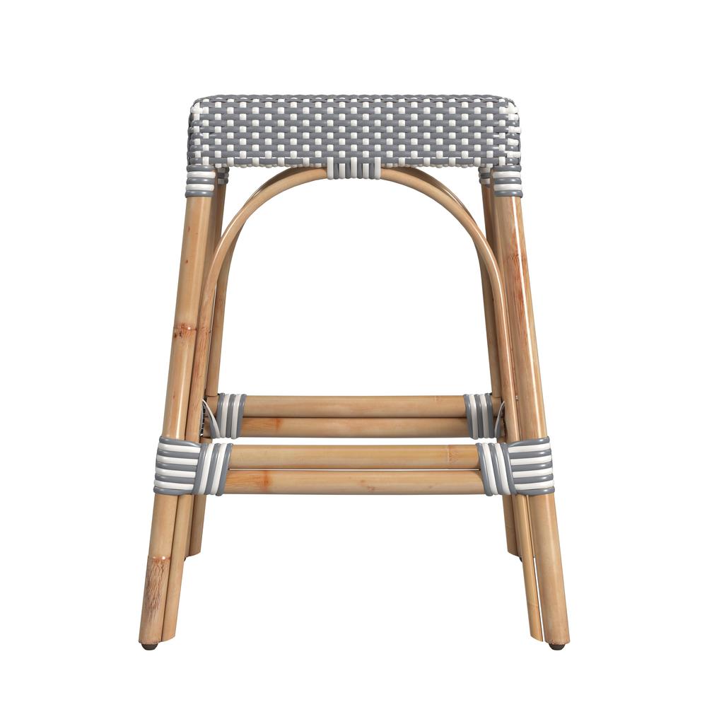 Robias Rectangular Rattan 24.5" Counter Stool, White and Gray Dot. Picture 2