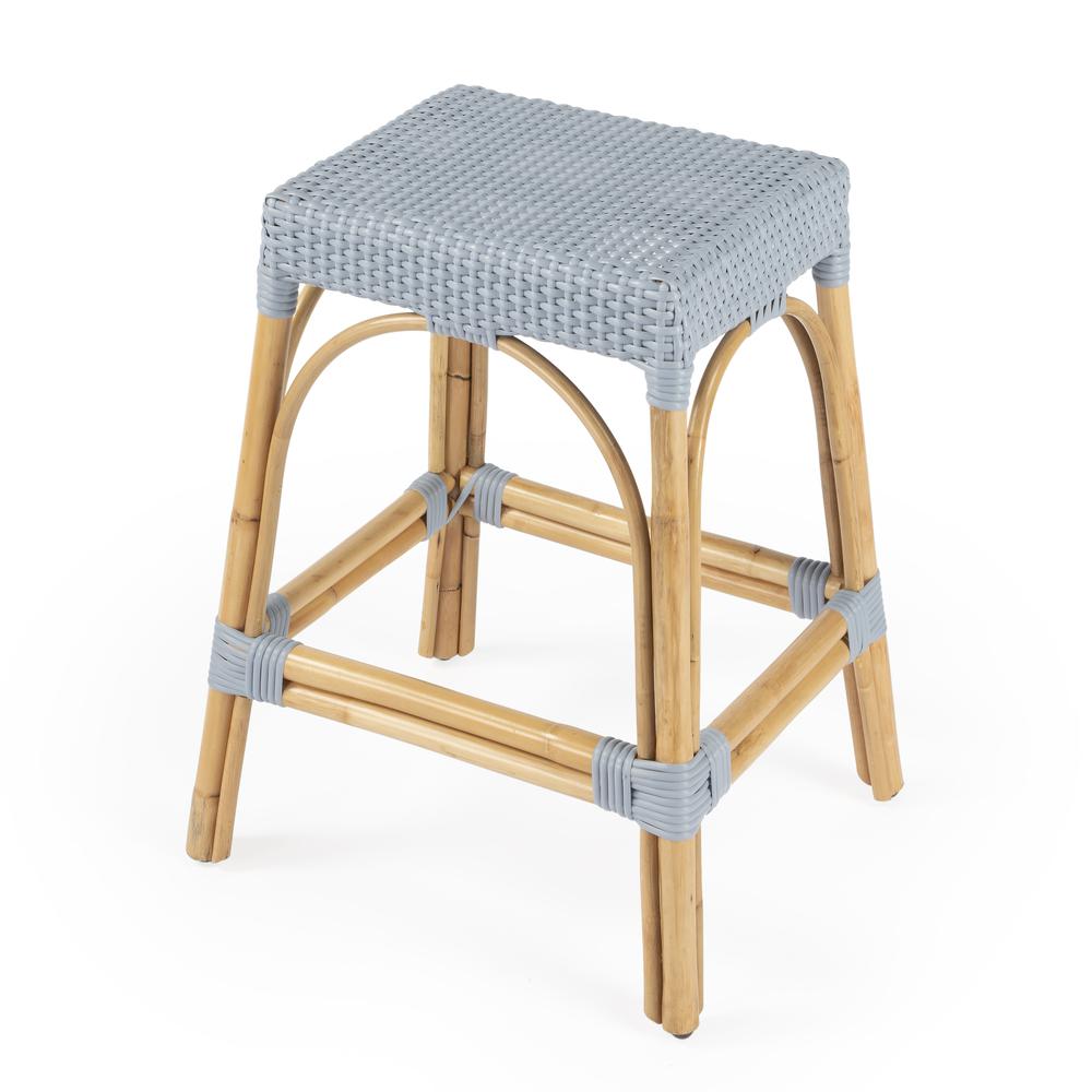 Robias Rectangular Rattan 24.5" Counter Stool, Baby Blue. Picture 1