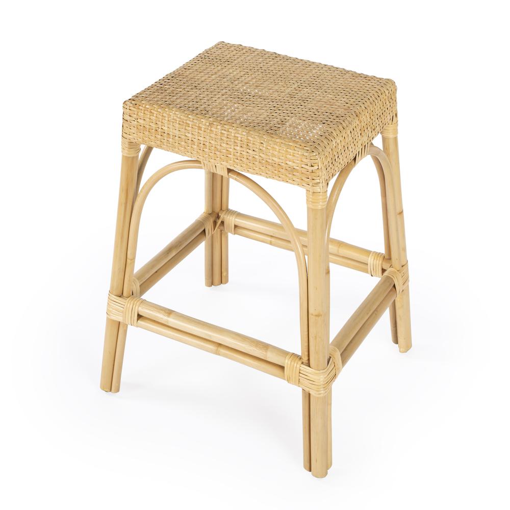 Robias Rectangular Rattan 24.5" Counter Stool, Natural. Picture 1