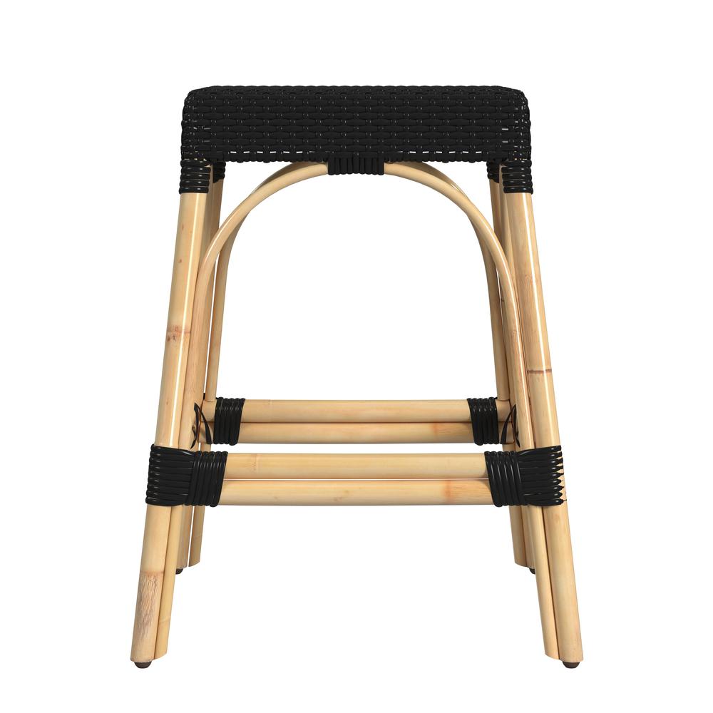 Robias Rectangular Rattan 24.5" Counter Stool, Black. Picture 2