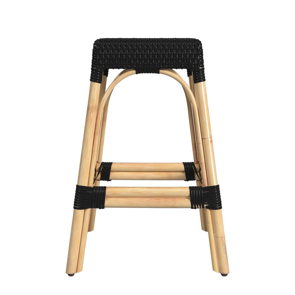 Robias Rectangular Rattan 24.5" Counter Stool, Black. Picture 3