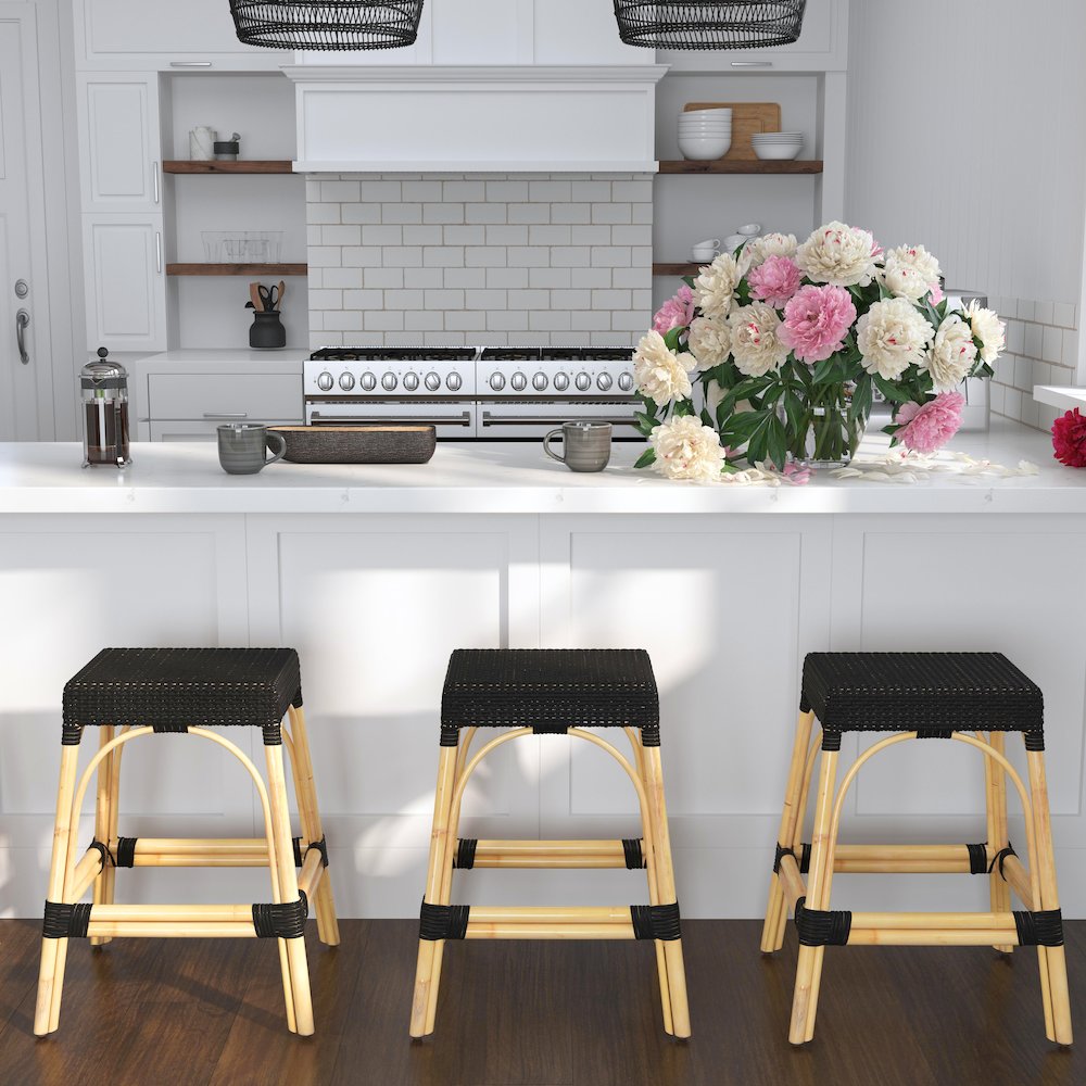 Robias Rectangular Rattan 24.5" Counter Stool, Black. Picture 6