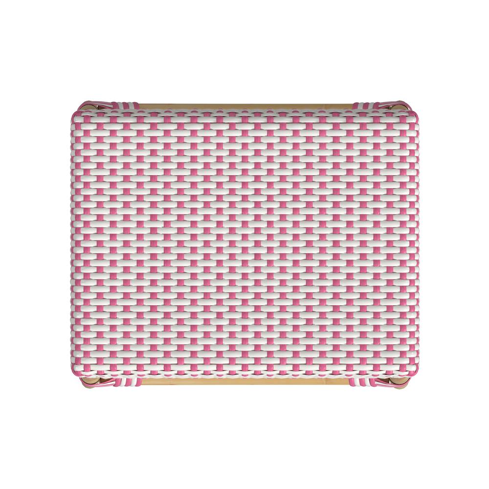 Robias Rectangular Rattan 24.5" Counter Stool, White and Pink Dot. Picture 4