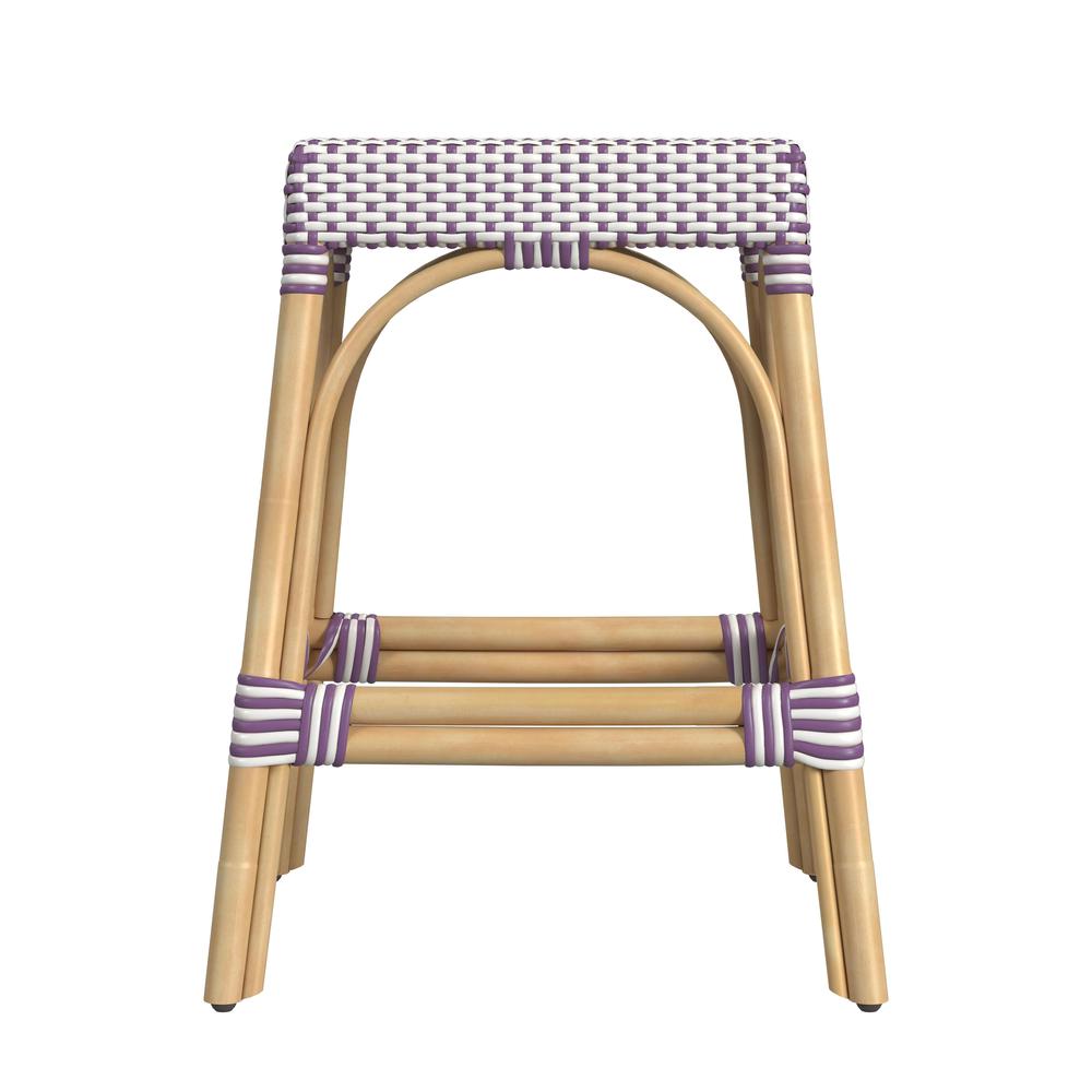 Robias Rectangular Rattan 24.5" Counter Stool, White and Purple Dot. Picture 2